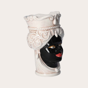 Testa di Moro Donna Small Vase in Beige/Black Ceramic – Made in Italy craftsmanship