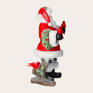Santa Claus with Red Birds Figurine in Resin
