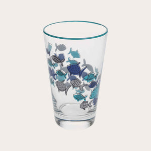 Set of 4 Glass Glasses Decorated with Blue Fish – Elegant Set for the Summer Table