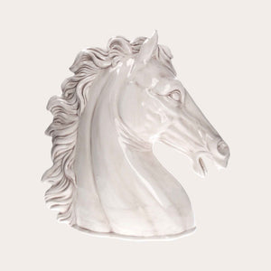 Cabeza de Caballo de Cerámica Blanca Envejecida – Decorada a Mano, Made in Italy