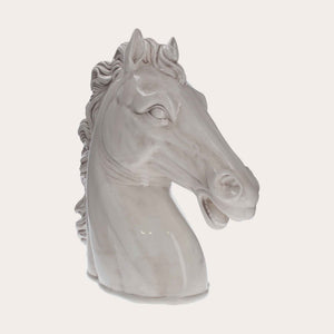 Cabeza de Caballo de Cerámica Blanca Envejecida – Decorada a Mano, Made in Italy