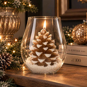 Gold Pine Cone Candle with glass case H.22 d.17 cm