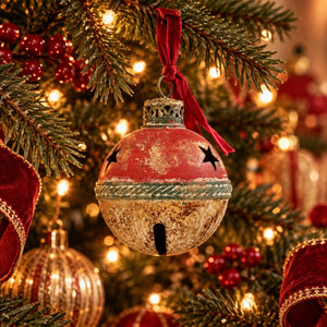 Chocalho de Natal em Lata Vermelha e Dourada Alt.25x16 cm - KeyHome Store