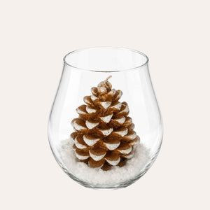 Gold Pine Cone Candle with glass case H.22 d.17 cm