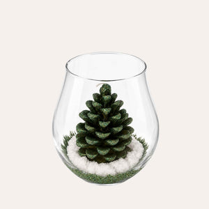 Candela a Pigna Verde con teca in vetro H.22 d.17 cm