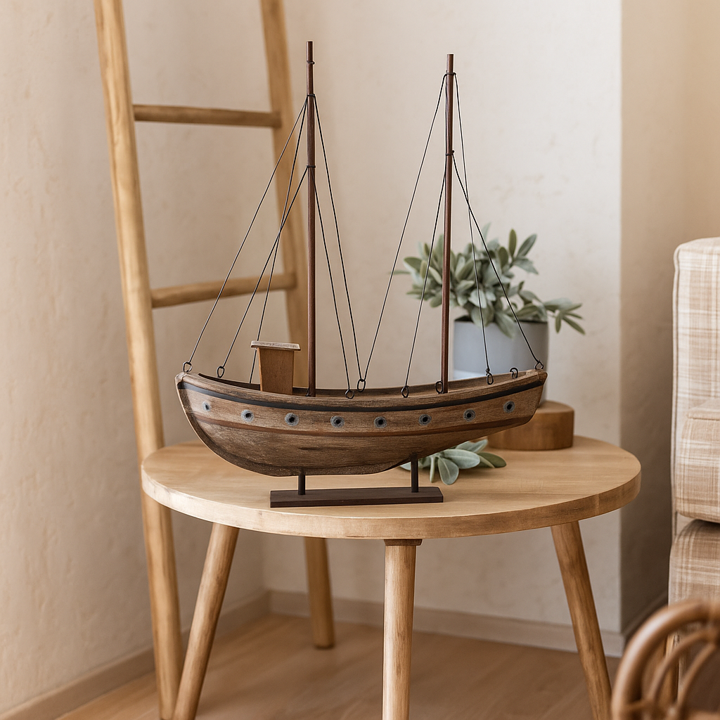 Bateau de pêche miniature en bois et fer