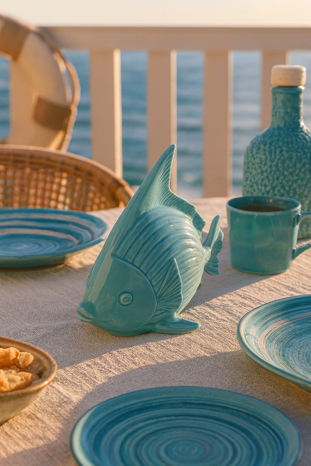 Statuina Decorativa Pesce in Ceramica Azzurro Turchese H.25 cm