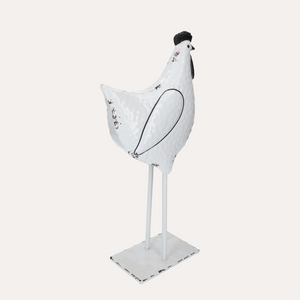 Decorative Rooster in Pickled Black and White Tin H48x17x11 cm