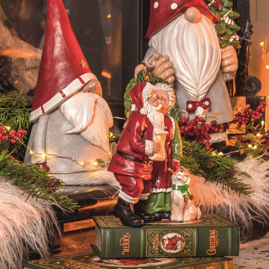 Weihnachtsmann und Frau Claus, Kunstharzfigur, H. 26 cm