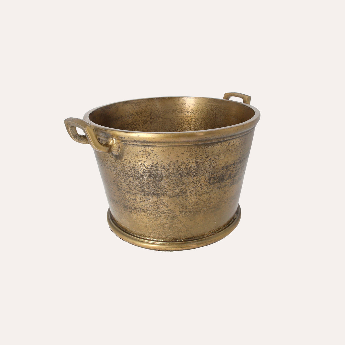 Runder Eimer aus goldenem Metall H 20 x T 38 cm