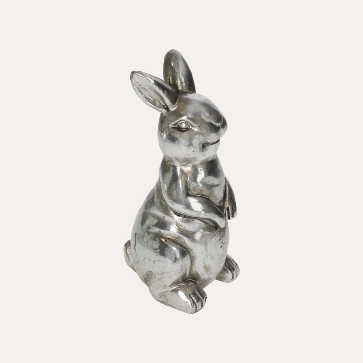 Figurine Lapin en Résine Argenté émaillé H. 15cm