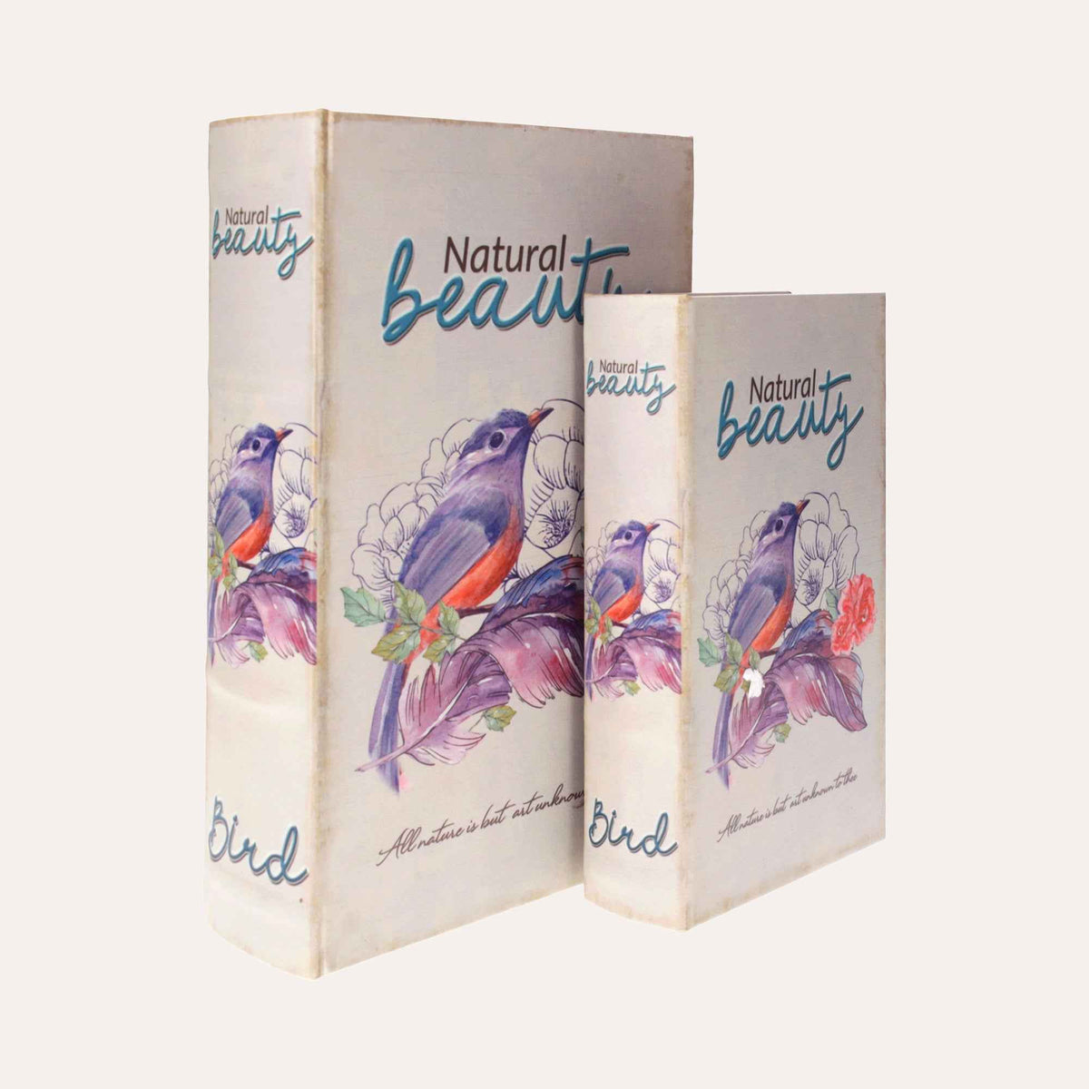 Set of Book Boxes with Purple Bird for Organization