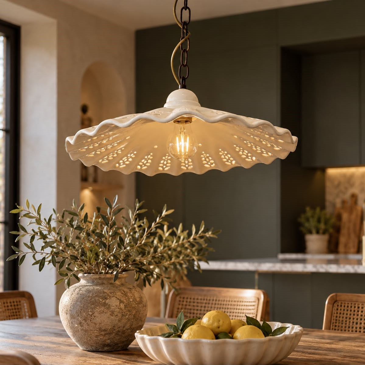 Lampadario Rustico in Ceramica Bianca Ø. 43cm