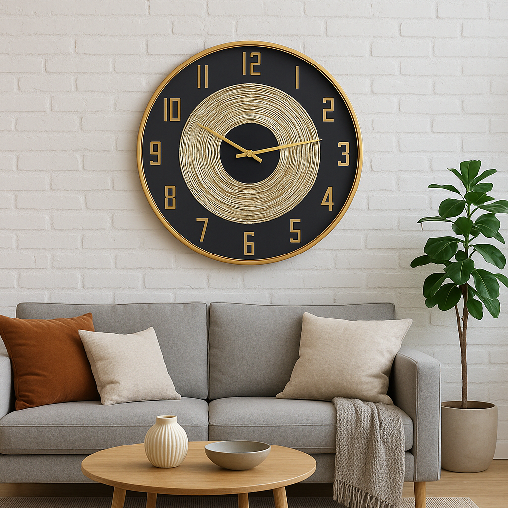 Horloge murale en métal avec détails dorés