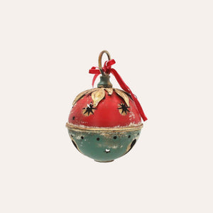 Bola de Natal em Lata Vermelha e Verde Alt.23x15 cm