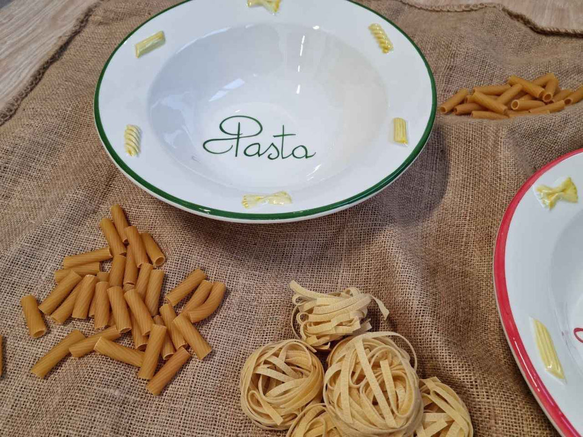 Piatto Fondo in Ceramica Artigianale con Bordo Verde
