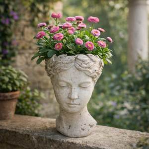 Cabezal decorativo para plantas de resina blanca, altura 35 cm
