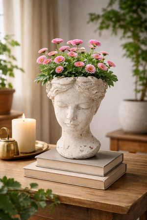 Cabezal decorativo para plantas de resina blanca, altura 35 cm