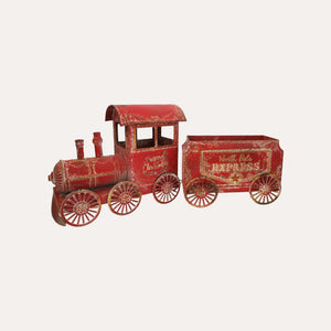 Trenino Natalizio con Carretto in Latta Rosso H.68x28 cm - KeyHome Store