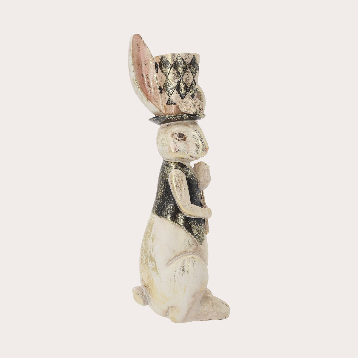 Estatua Conejo con Amapola y Sombrero de Resina H. 38 cm
