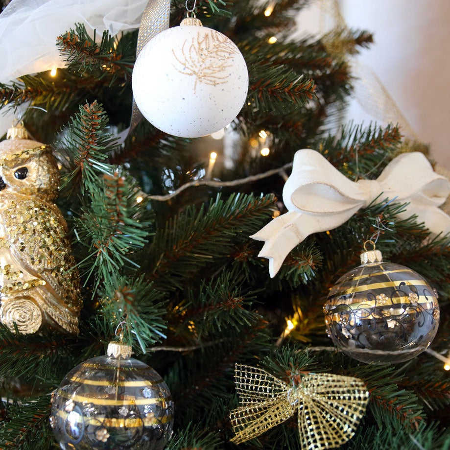 Set 4 Palline di Natale in Vetro Trasparente Nero e Oro D.8 cm