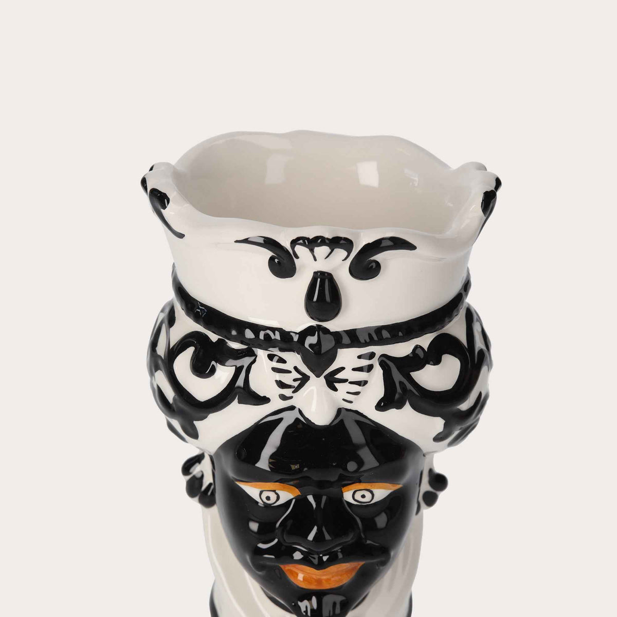 Jarrón Hombre Testa di Moro de Cerámica Negra - Jarrón Decorativo Artesanal