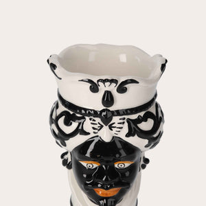 Jarrón Hombre Testa di Moro de Cerámica Negra - Jarrón Decorativo Artesanal