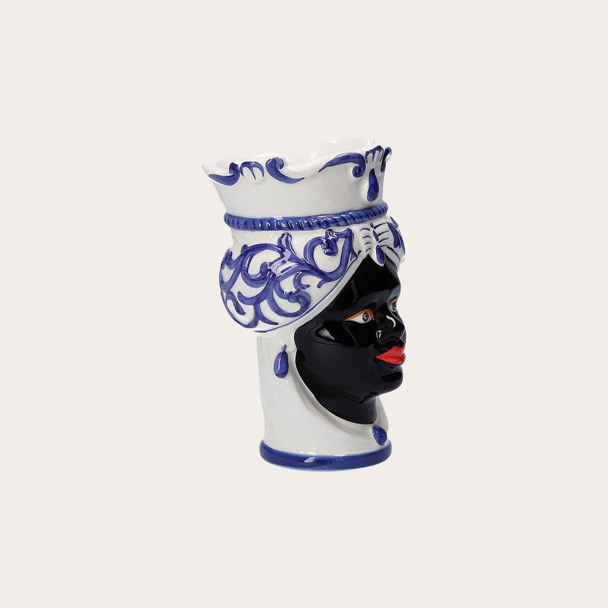 Vaso Testa Di Moro Donna in Ceramica Blu Piccolo - Made in Italy h. 20 cm