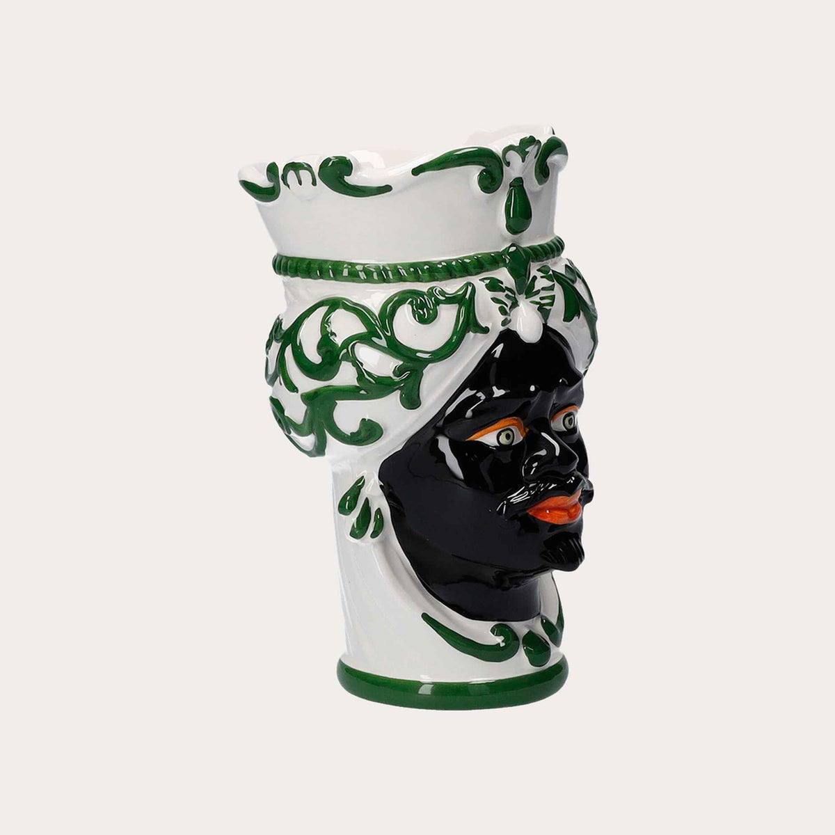 Small Testa di Moro Vase in Green Ceramic