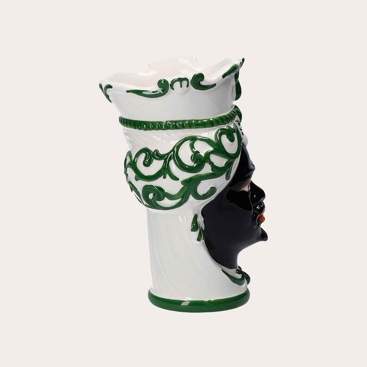 Small Testa di Moro Vase in Green Ceramic