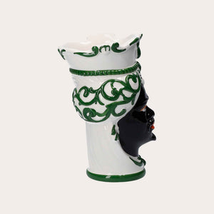 Small Testa di Moro Vase in Green Ceramic