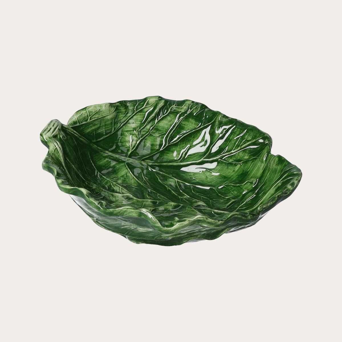 Set 2 pz Insalatiera in Ceramica Verde a Forma di Foglia di Verza - Made in Italy