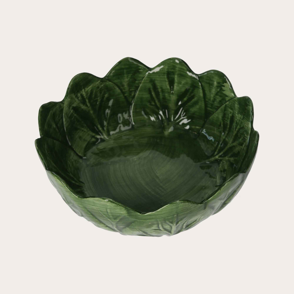 Ciotola Insalatiera in Ceramica Verde Smeraldo – Design a Forma di Verza d. 29 cm
