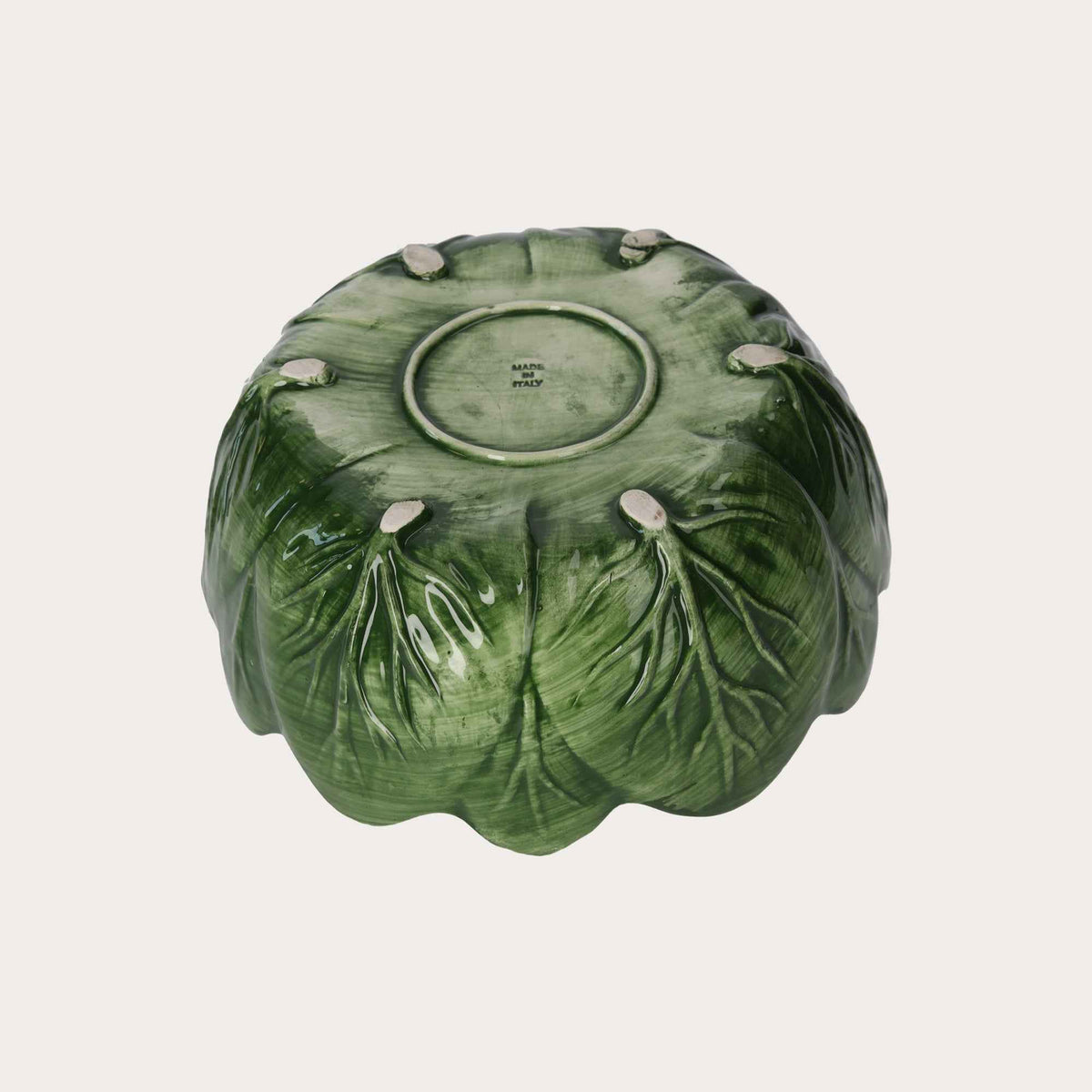 Ciotola Insalatiera in Ceramica Verde Smeraldo – Design a Forma di Verza d. 29 cm