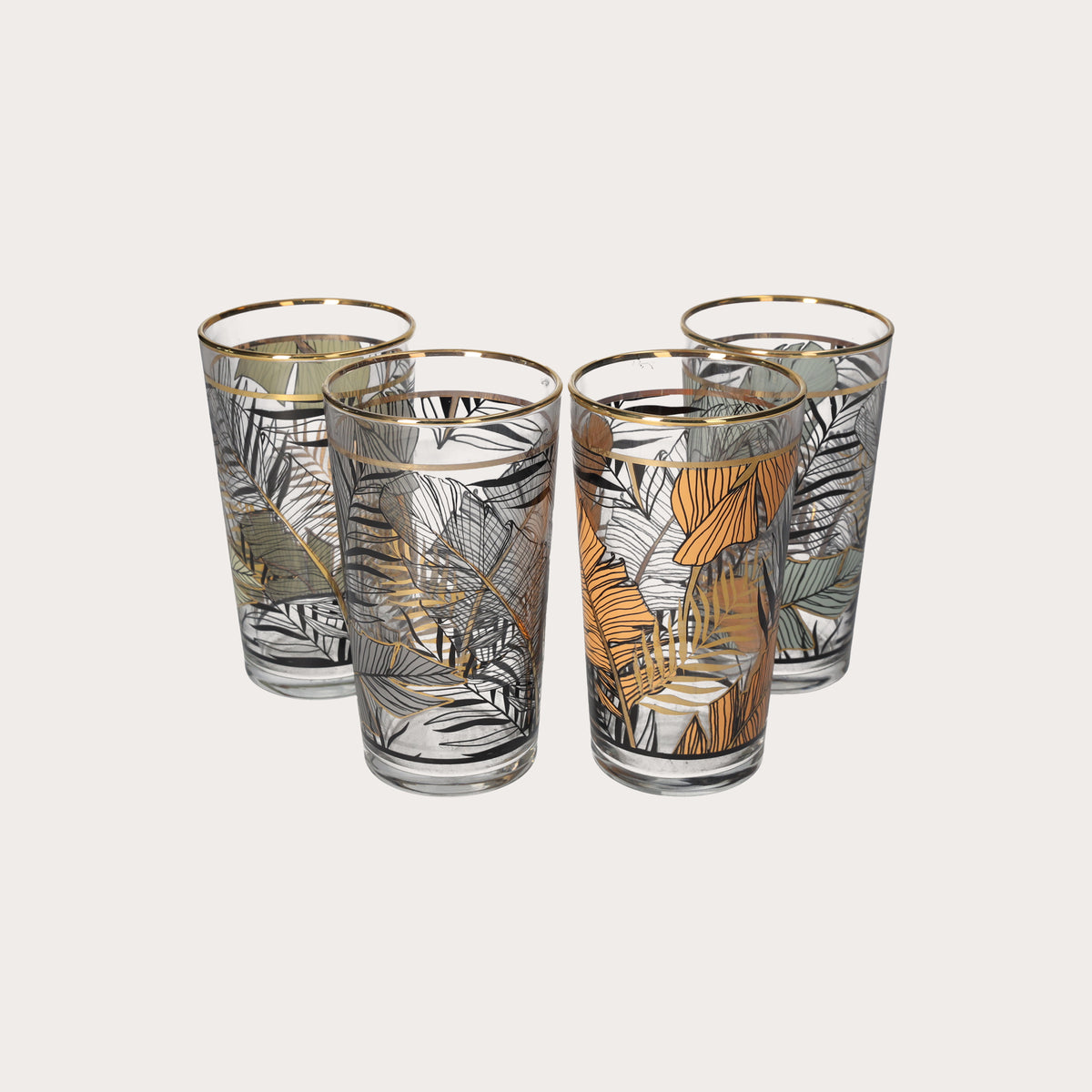 Set aus 4 transparenten Glasgläsern mit Goldverzierungen