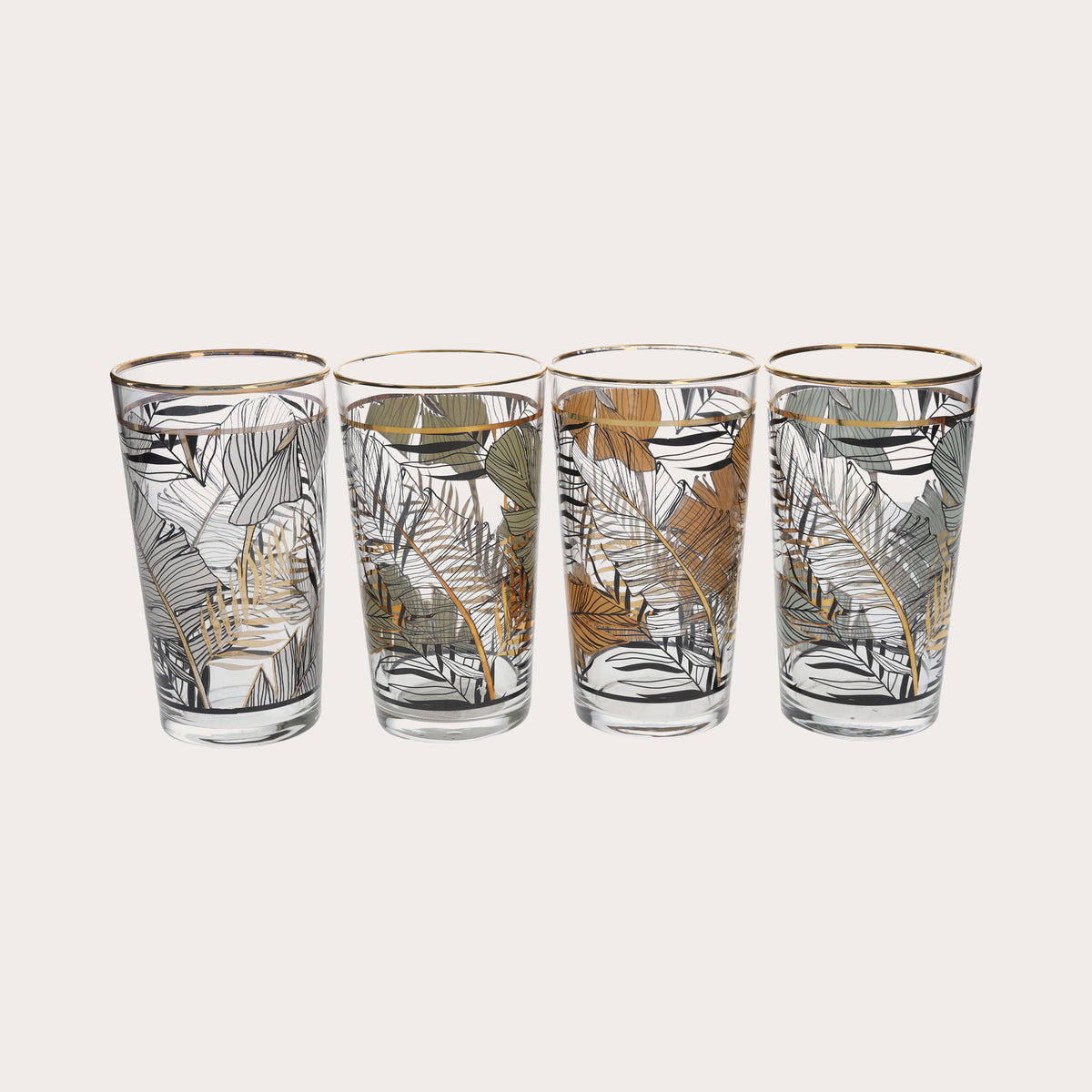 Set aus 4 transparenten Glasgläsern mit Goldverzierungen