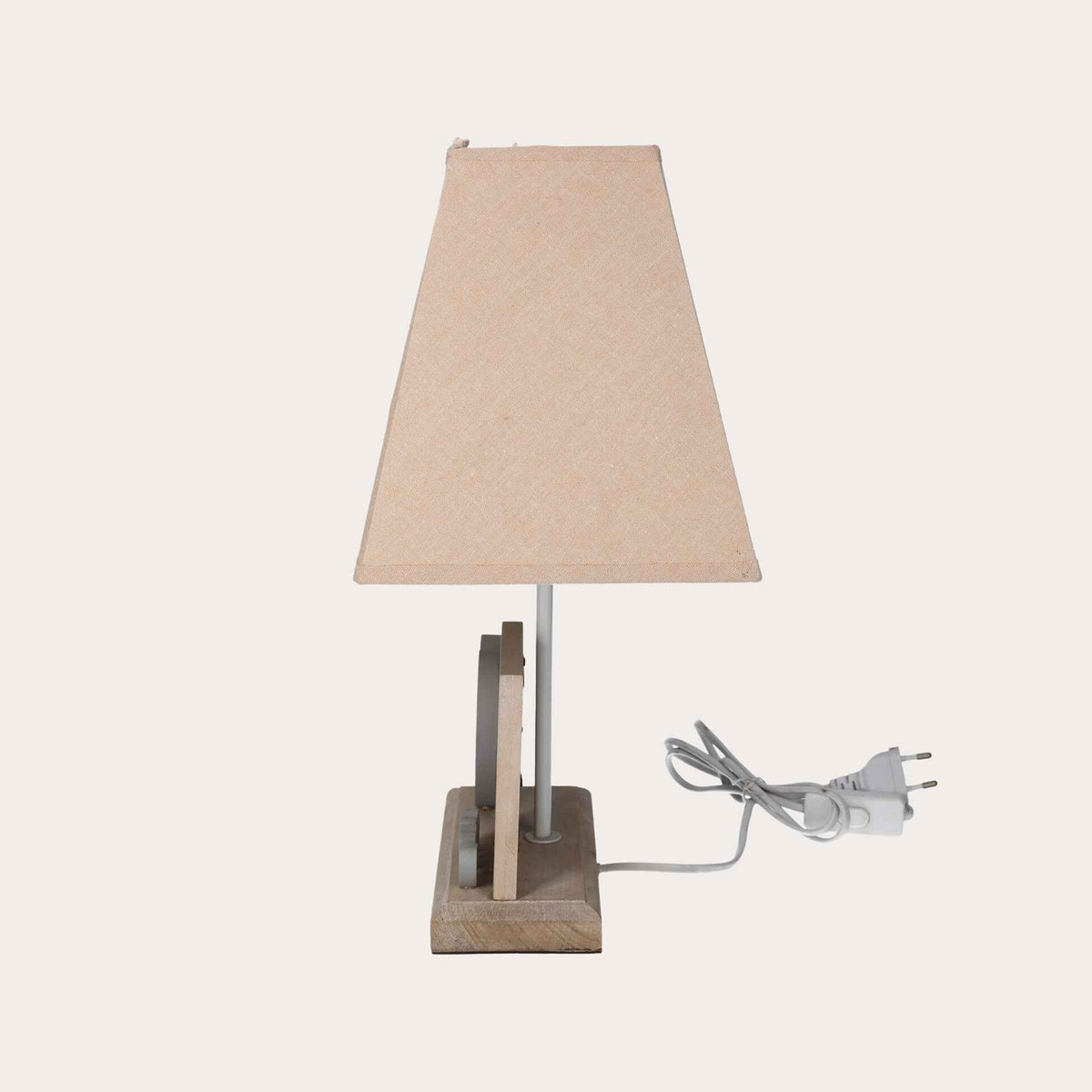 Table Lamp with Wooden Base and Beige Lampshade