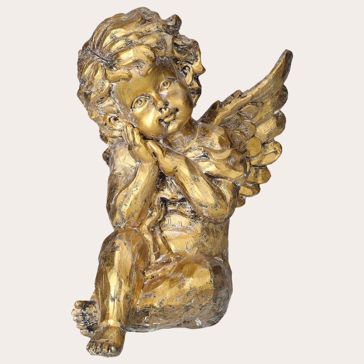 Angelo Decorativo Seduto in Resina Color Oro – Statuetta Elegante da Arredo