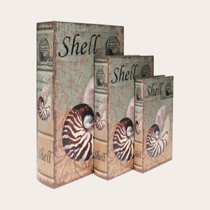 Trío de Cajas para Libros con Diseño de Concha