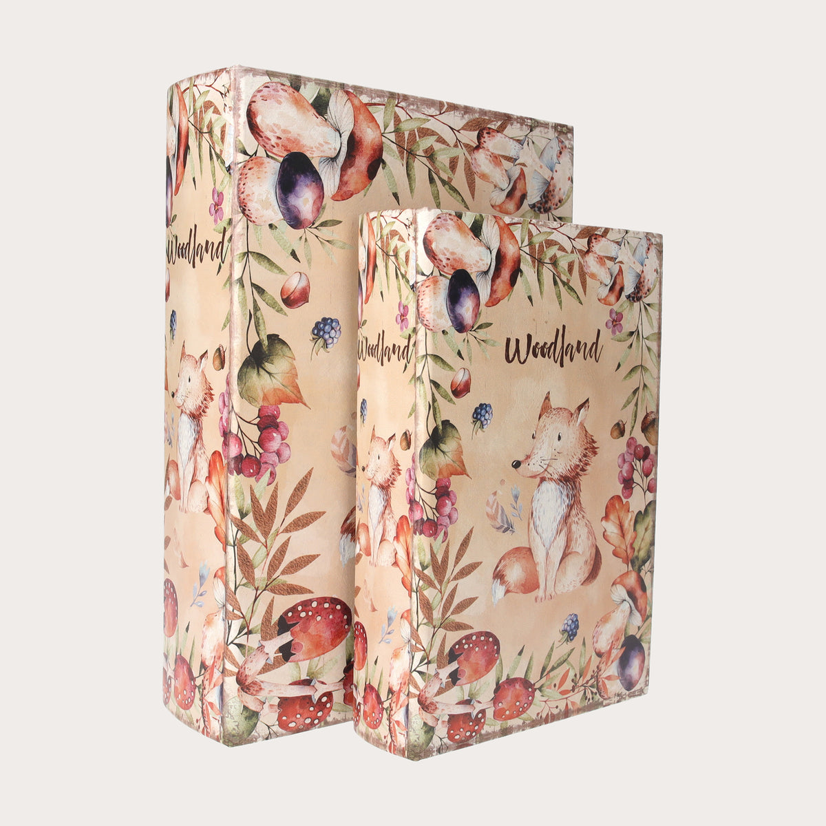 Set of Fake Book Boxes with Fox Decorative Pattern
