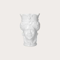 Vaso Testa di Moro Uomo in Ceramica Bianca H.20