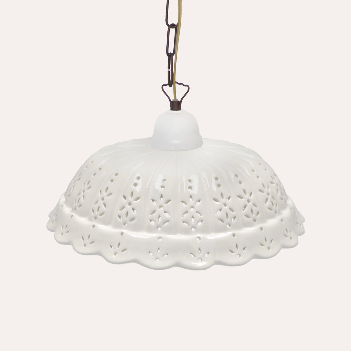 Lampadario a Sospensione a Cupola Smerlata in Ceramica D.32 cm