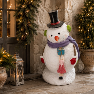 Boneco de neve com estátua de menina em resina 59x53xA.89 cm - KeyHome Store