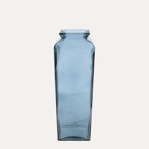 Rectangular vase in blue smoked glass H45x14 cm