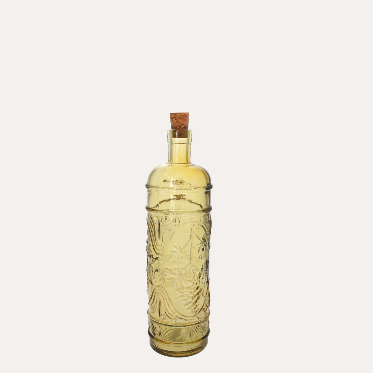 Gelbe Glasflasche mit Korkstopfen H.30x8 cm