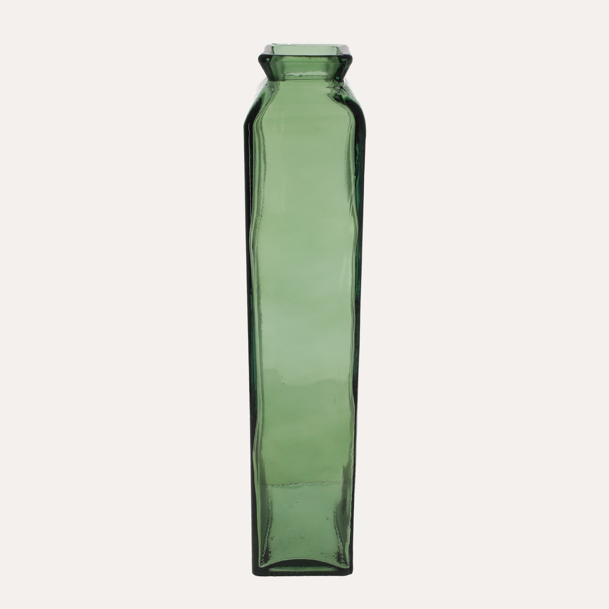 Rectangular vase in green recycled glass H45x14 cm