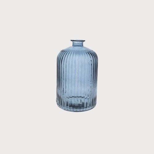Gerippte Glasflasche (14 x 23 cm) – Kobaltblau
