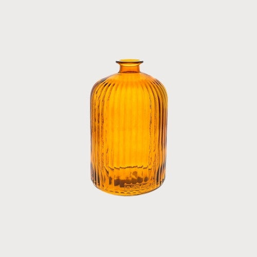 Bouteille en verre nervuré (14x23cm) - Jaune