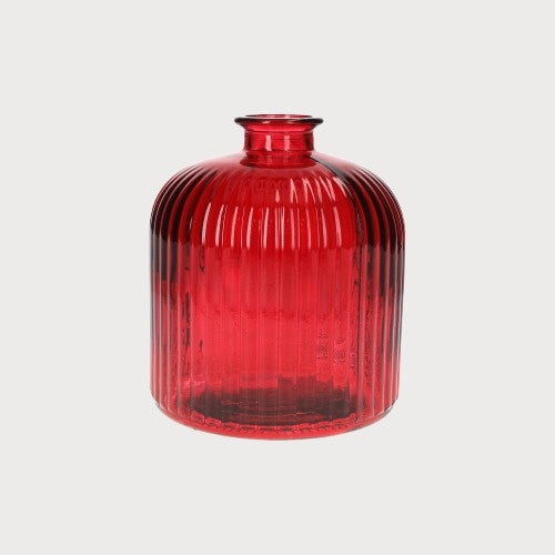 Bouteille en verre nervuré (14x17cm) - Rouge