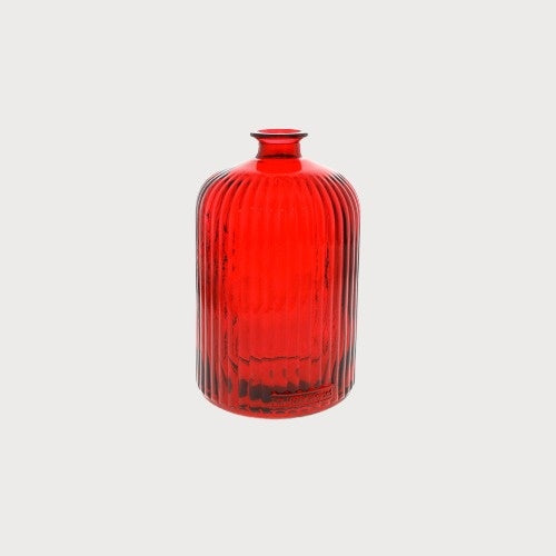 Bouteille en verre nervuré (14x23cm) - Rouge
